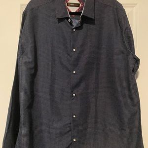 Men’s XL Alpine Swiss button down dress shirt; blue dot pattern; never worn.